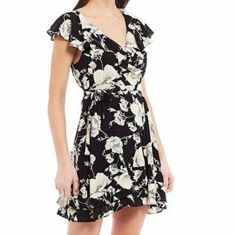 Free People Boho Floral French Quarter Wrap Flirty Ruffle Mini Dress cottagecore